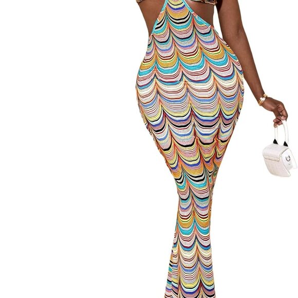 Dresses & Skirts - Women's Maxi Dress Polyester Elastane Allover Print Cut Out Spaghetti Strap